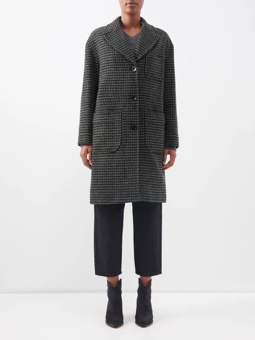 Nina Houndstooth Wool-tweed Coat - Womens - Dark Green Multi