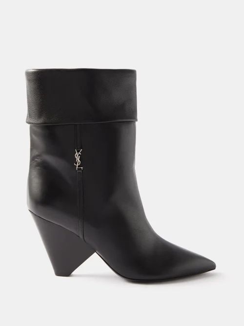 Niki 85 Ysl-logo Leather Ankle Boots - Womens - Black