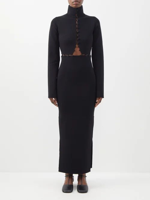 Kaida Cutout Compact-knit Midi Dress - Womens - Black