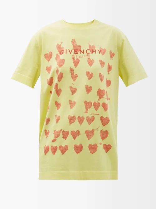 X Josh Smith Heart-print Cotton T-shirt - Womens - Yellow