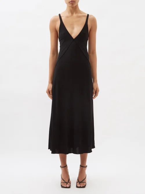 Francine Plunge-neck Jersey Slip Dress - Womens - Black