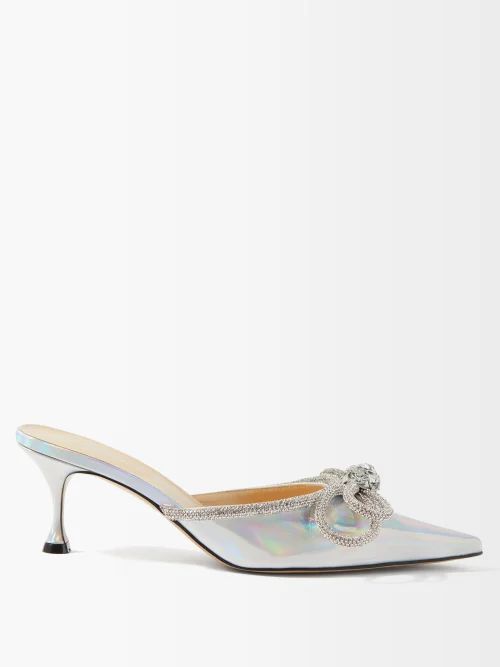 Double Bow 65 Crystal And Iridescent-leather Mules - Womens - Multi