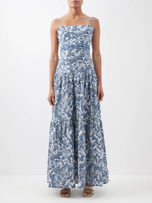 Lima Floral-print Linen Maxi Dress - Womens - Blue Print