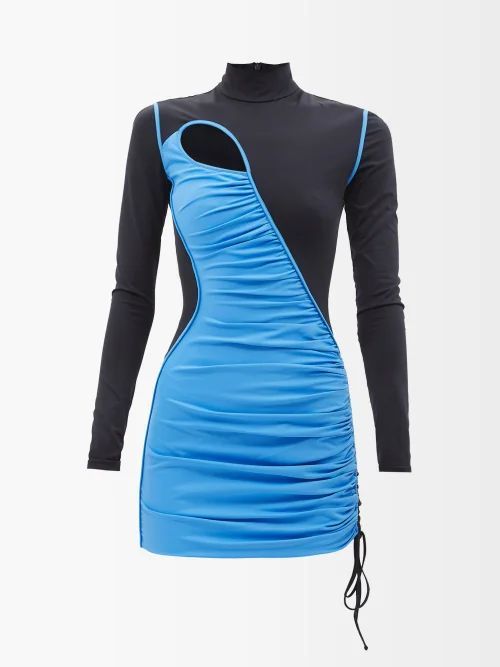Cutout Ruched-jersey Mini Dress - Womens - Black Blue
