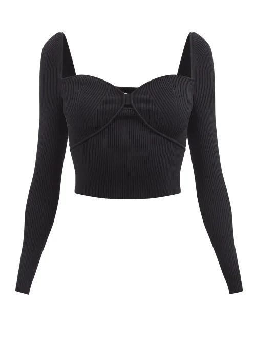 Sweetheart-neckline Rib-knit Sweater - Womens - Black
