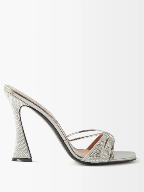 Lust Square-toe Crystal And Metallic-leather Mules - Womens - Silver