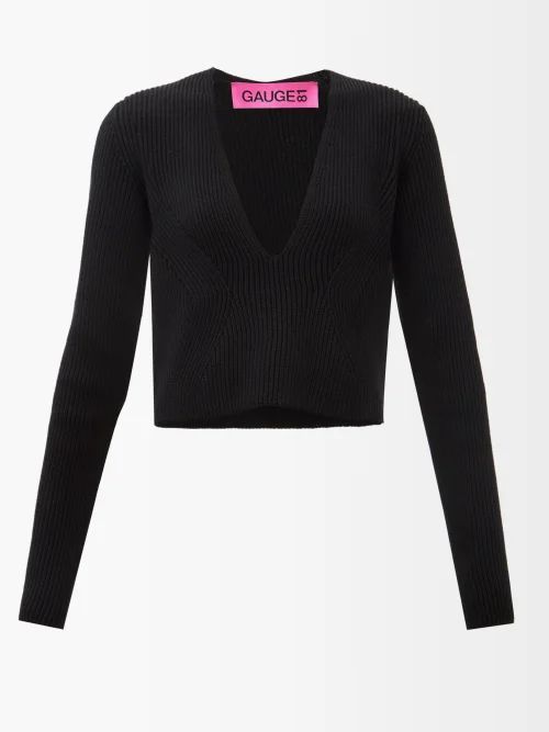 Kold Plunge-neck Ribbed-wool Sweater - Womens - Black