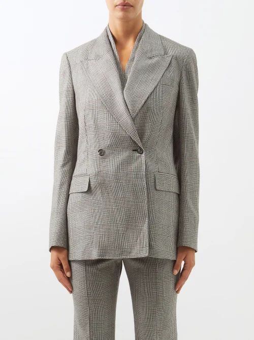 Seun Double-breasted Check Wool-blend Suit Jacket - Womens - Grey Check