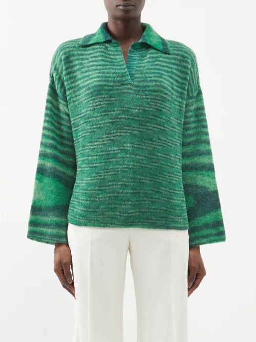 Open-collar Space Dye-knit Sweater - Womens - Green