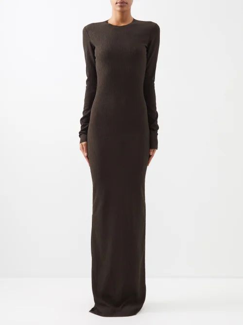 Long-sleeved Crepe Maxi Dress - Womens - Brown