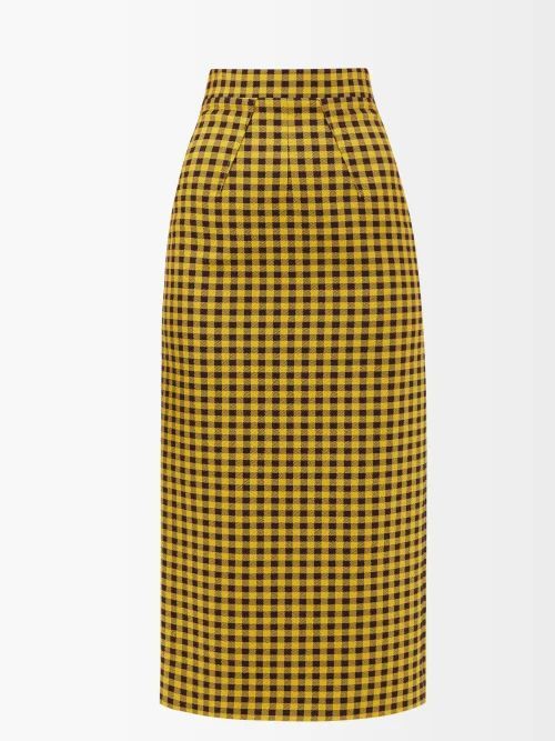 Lorinda Gingham-twill Midi Skirt - Womens - Yellow Multi