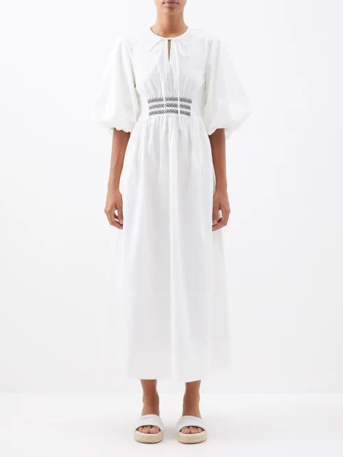 Zoe Smocked Cotton-voile Maxi Dress - Womens - White
