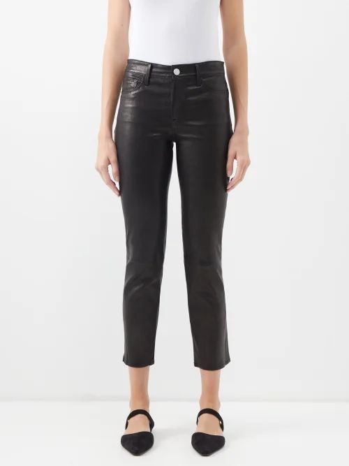 Le High Straight Leather Trousers - Womens - Black
