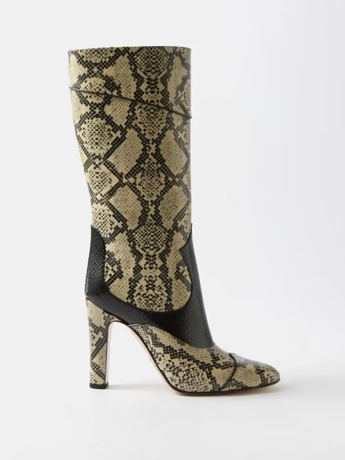 Cam Python-effect Leather Knee-high Boots - Womens - Python