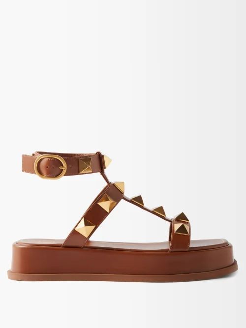 Roman Stud Leather Flatform Sandals - Womens - Brown