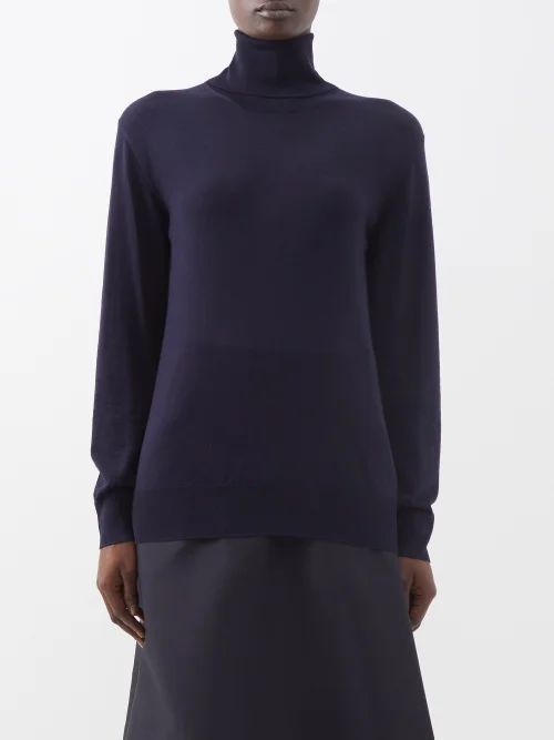 Superfine Roll-neck Merino Sweater - Womens - Dark Navy
