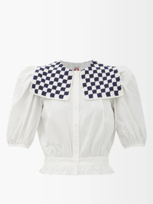 Doria Checked-collar Cotton-poplin Shirt - Womens - White Multi