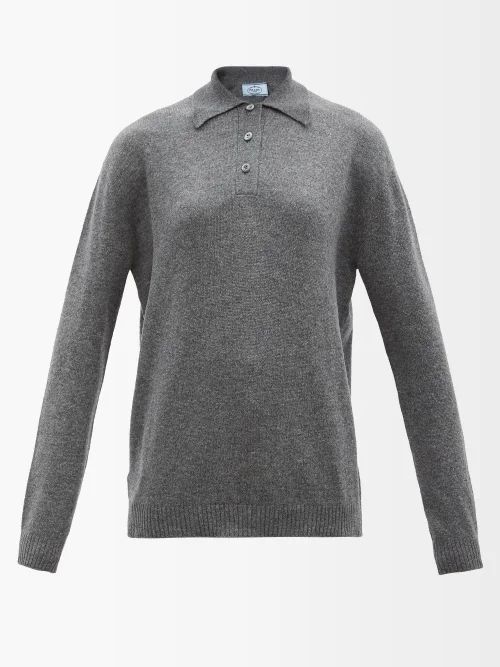 Triangle-logo Cashmere Polo Sweater - Womens - Grey