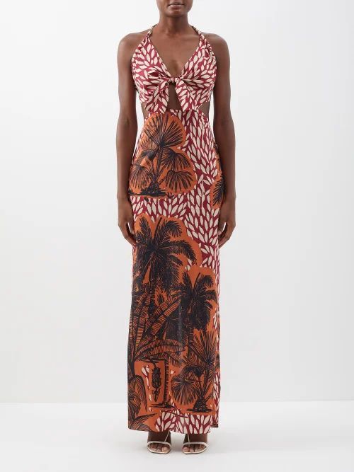 Comunidades Exoticas Palm-print Cotton Maxi Dress - Womens - Red Print