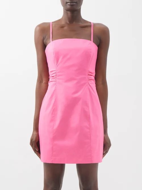 Tie-back Cotton-blend Mini Dress - Womens - Pink