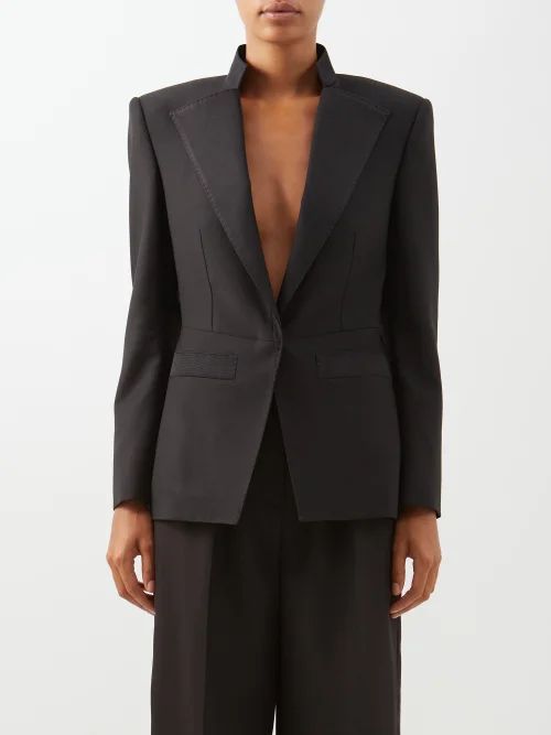 Stand-collar Wool-blend Jacket - Womens - Black
