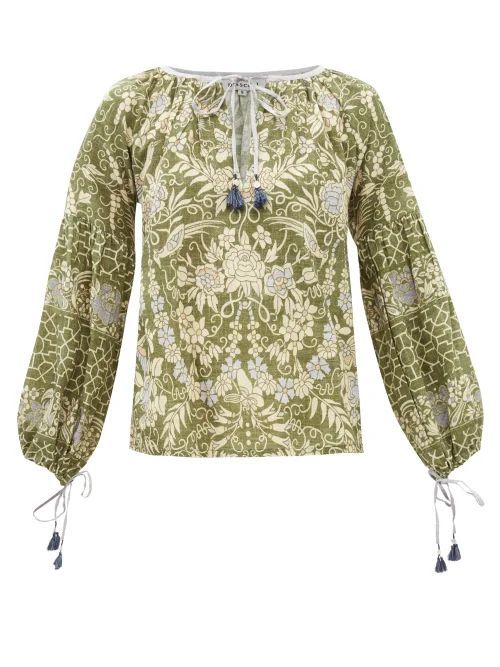 Xanadu Floral-print Cotton-khadi Blouse - Womens - Green Multi