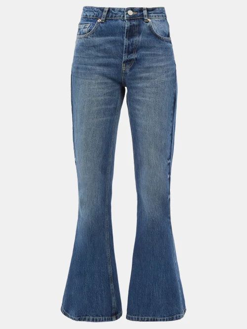 Organic Cotton-blend Denim Flared-leg Jeans - Womens - Dark Blue