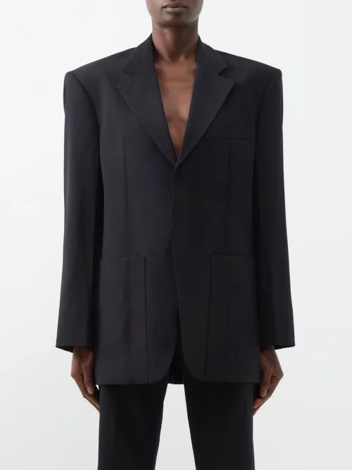 Oversized Tailored Crepe Jacket - Womens - Black