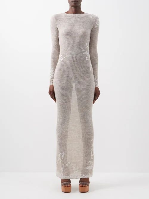 Mira Sequinned Knitted Dress - Womens - Beige