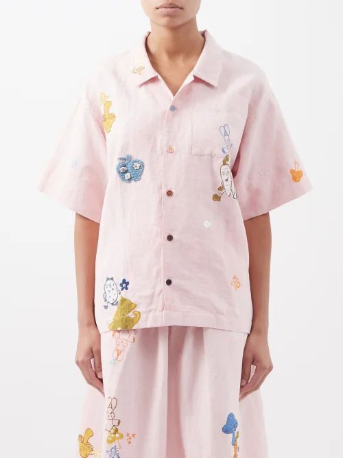Greetings Scorpio Block-printed Cotton-blend Shirt - Womens - Pink Multi