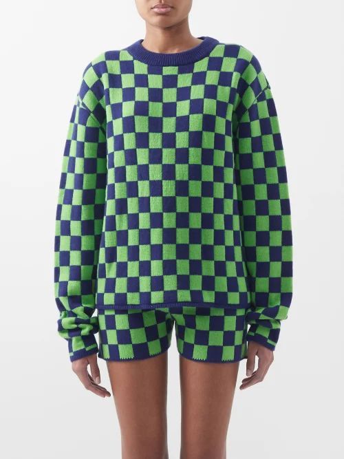 Checked Cashmere Sweater - Womens - Green Multi