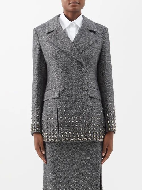 Aurelia Beaded Wool Jacket - Womens - Grey