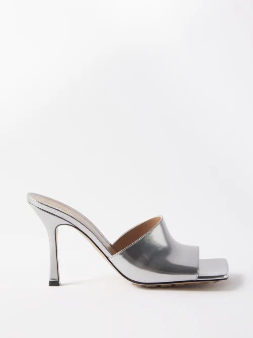 Stretch Square-toe Leather Mules - Womens - Silver