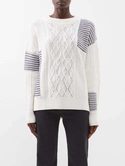 Patchwork Merino Cable-knit Sweater - Womens - Cream Navy