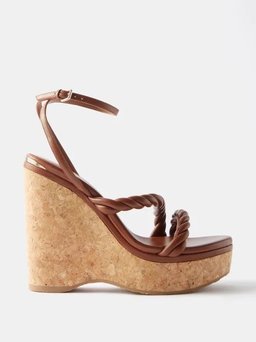 Diosa 130 Leather And Cork Wedge Sandals - Womens - Brown