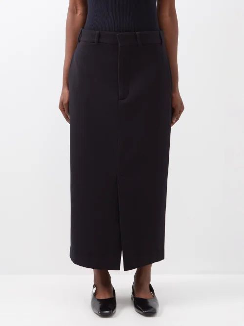 Uniform Wool-blend Front Split Skirt - Womens - Navy