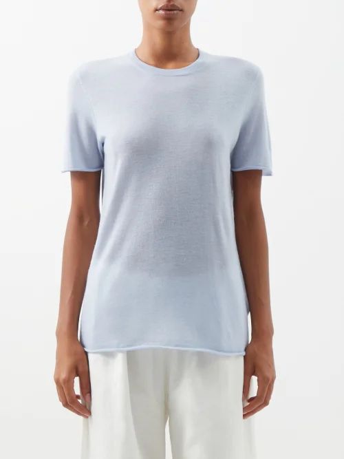 Cashair High-neck Cashmere T-shirt - Womens - Light Blue