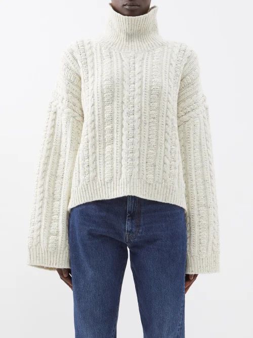 Cable-knit Wool-blend Sweater - Womens - Cream