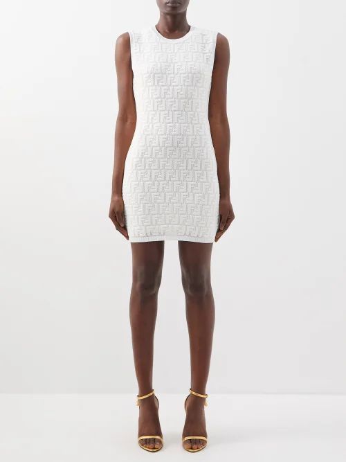 Ff Logo-jacquard Sleeveless Mini Dress - Womens - White