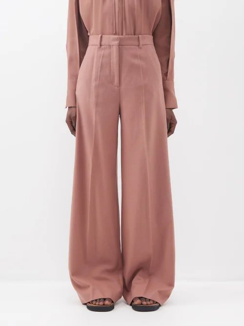 Alana Wool-blend Twill Wide-leg Trousers - Womens - Light Brown