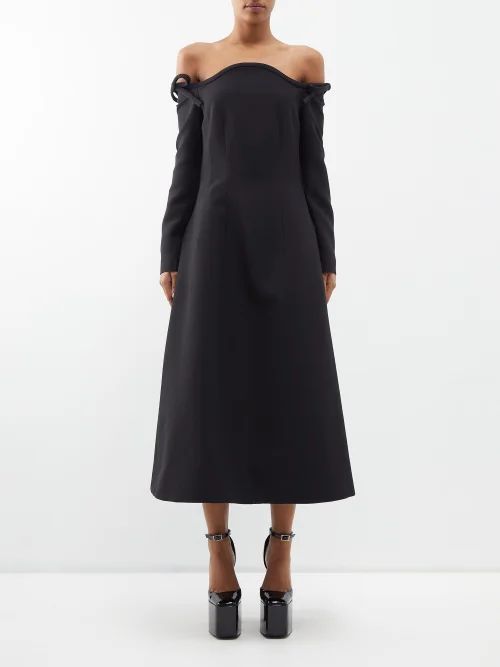 Crepe Couture Off-shoulder Midi Dress - Womens - Black