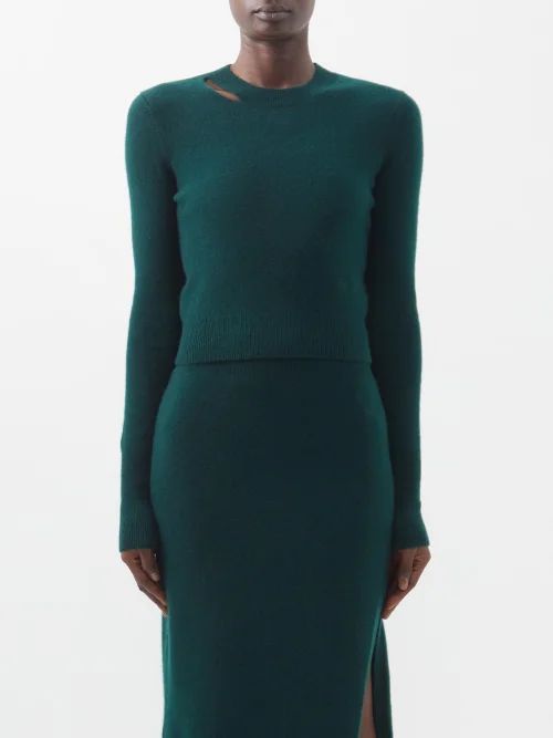Cutout Cashmere-blend Sweater - Womens - Dark Green