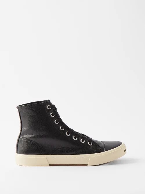 Paris Crinkled-leather High-top Trainers - Womens - Black
