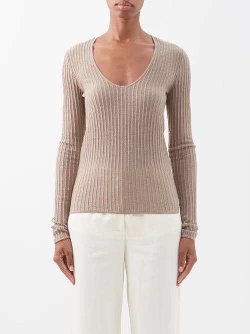Scoop-neck Cashmere Sweater - Womens - Oatmeal