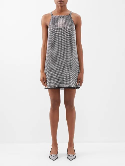 Lace-trim Crystal-embellished Satin Mini Dress - Womens - Silver