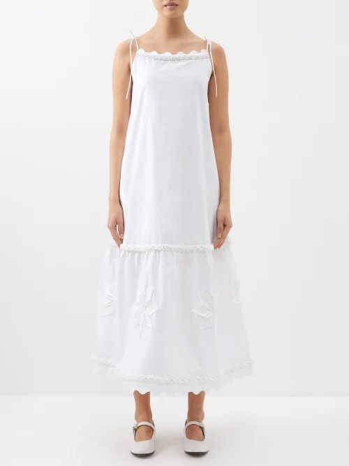 Gaia Floral-appliqué Cotton-lawn Dress - Womens - White