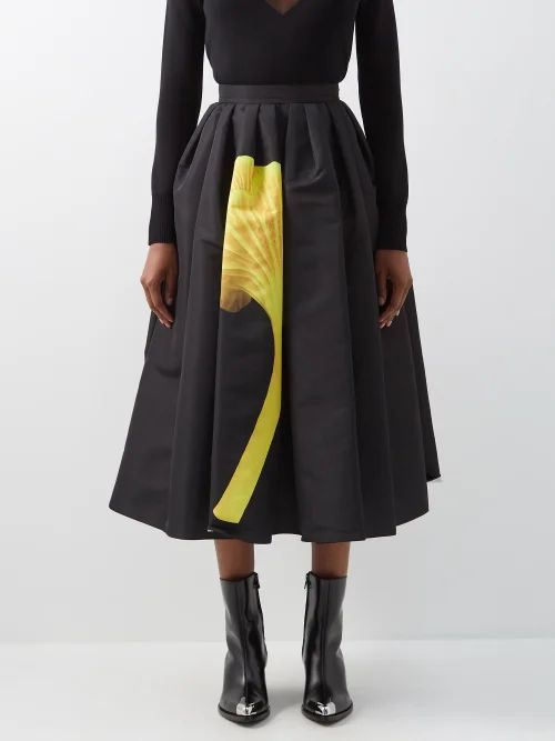 Mushroom-print Faille Midi Skirt - Womens - Black Multi