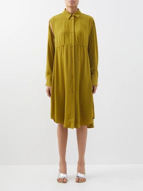Drawstring-waist Cupro-blend Dress - Womens - Olive