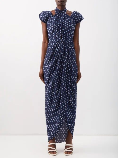 Date In Salento Silk Crepe De-chine Maxi Dress - Womens - Blue Multi