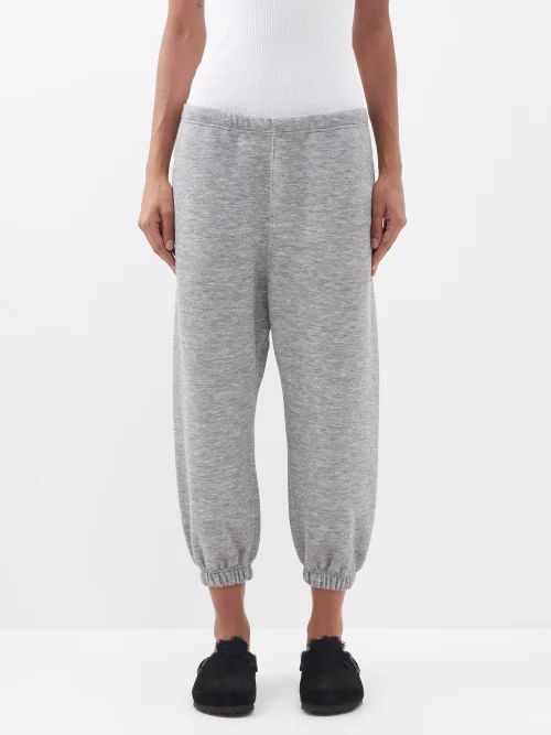 Cashmere-blend Cropped Track Pants - Womens - Grey